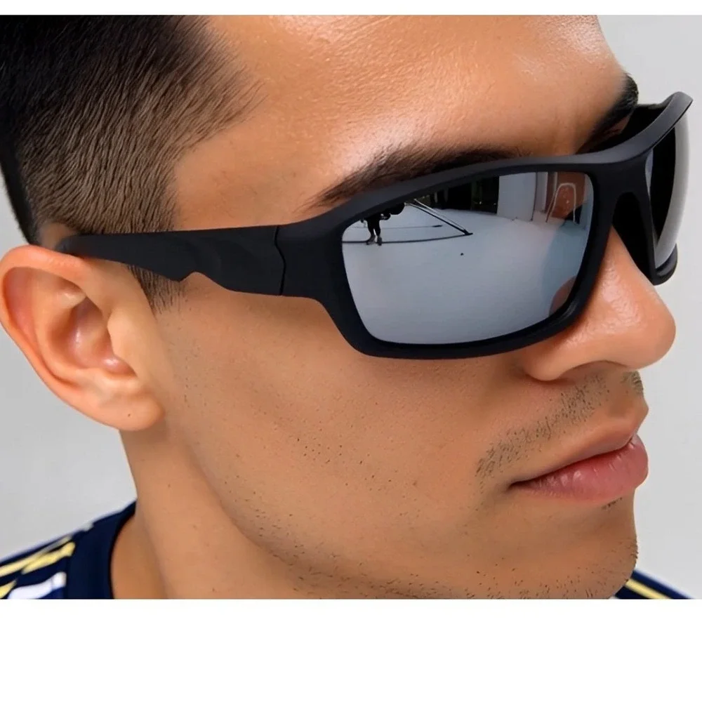 Mens Black Sports Sunglasses Mirror Lens Wrap Around Style Eyewear Fashion Gafas